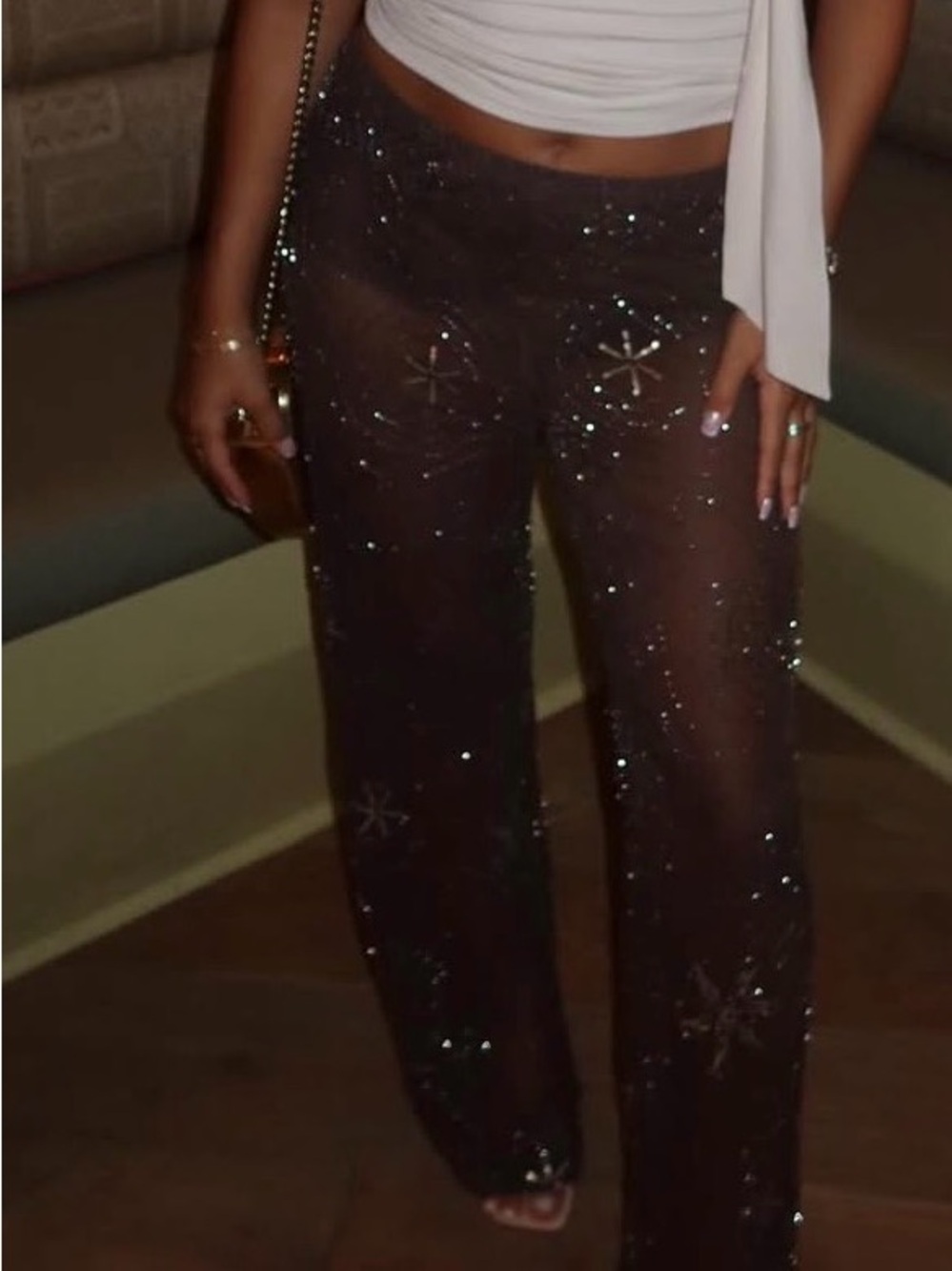 Zara Sheer Embellished Brown Sequin Pants
